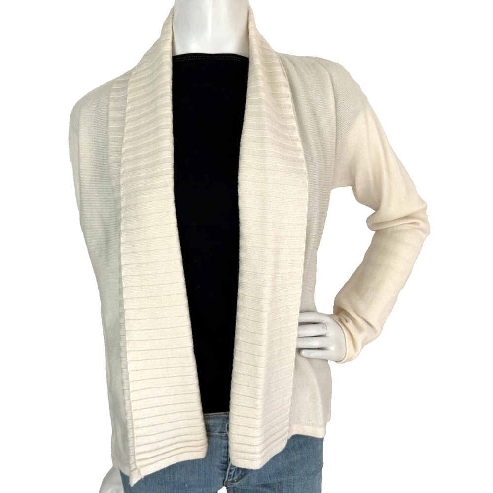 White House Black Market Open Front Cardigan S Cream Wool Shawl Cozy Minimalist